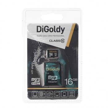 261 р. Карта памяти 16GB MicroSD class 10 + SD адаптер DIGOLDY DIGOLDY dg016gcsdhc10-ad  с доставкой в г. Керчь. Увеличить фотографию 1