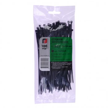 76 р. Хомут-стяжка 150х3.0 пластик черный (100шт.) FORTISFLEX FORTISFLEX 1003150-1  с доставкой в г. Керчь. Увеличить фотографию 1