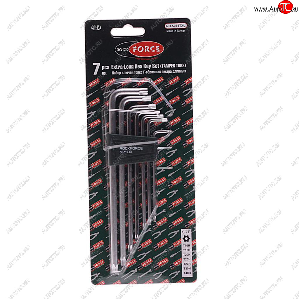 519 р. Набор ключей TORX T10Н-Т40H Г-образных экстрадлинных 7 предметов с держателем ROCKFORCE ROCKFORCE rf-5071txl  с доставкой в г. Керчь