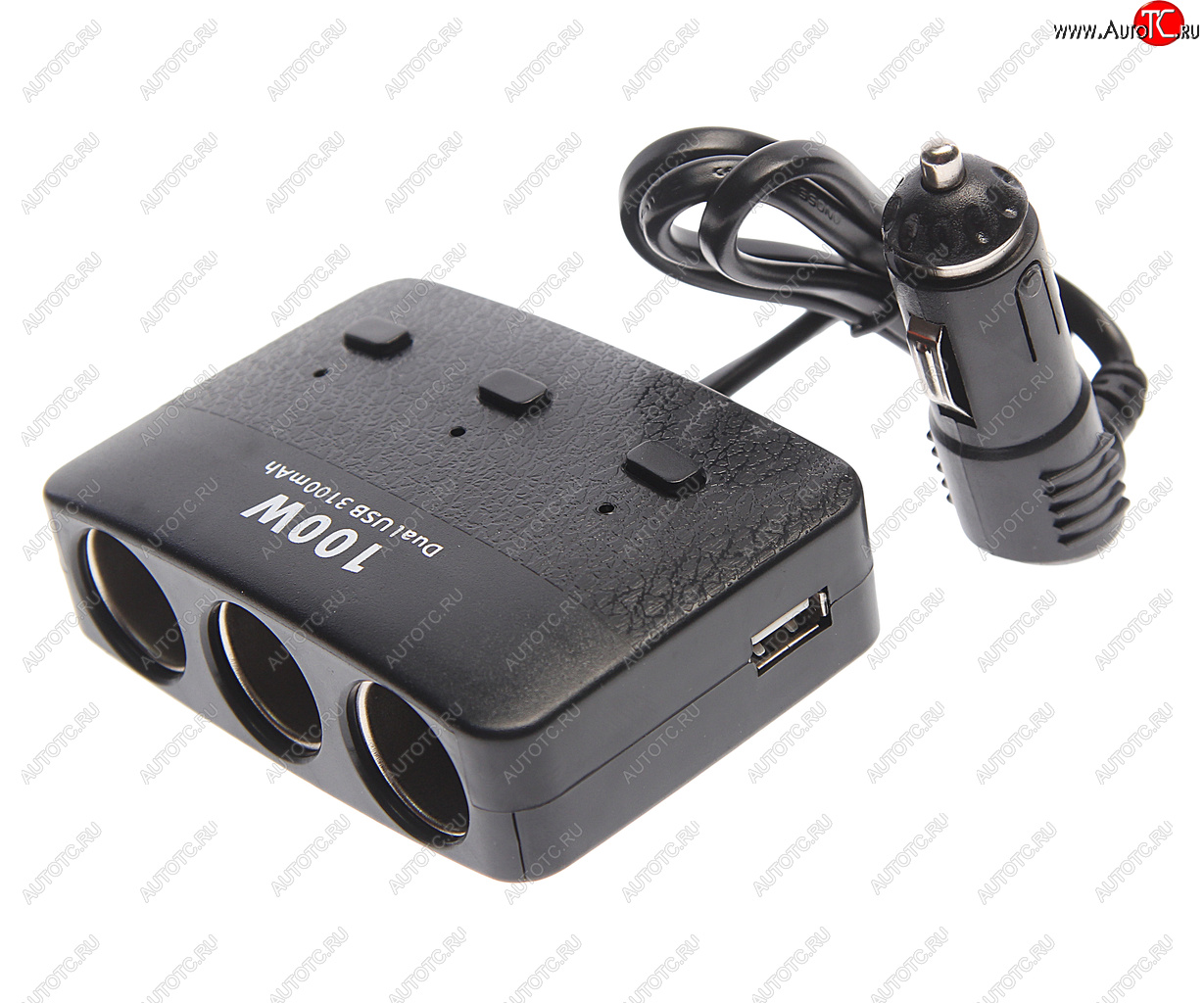 419 р. Разветвитель прикуривателя 3-х гнездовой 12-24V 2USB OLESSON OLESSON no.1636  с доставкой в г. Керчь