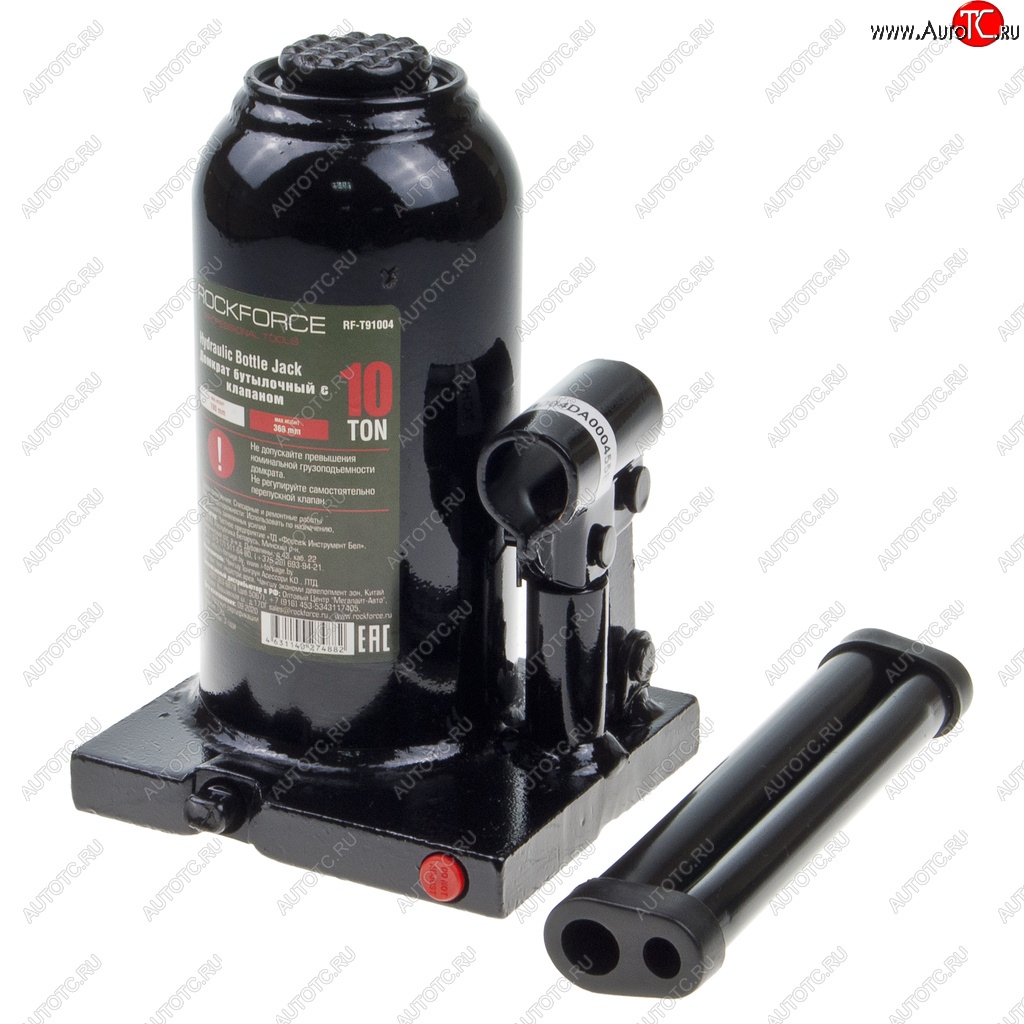 2 799 р. Домкрат бутылочный 10т 190-360мм с клапаном ROCKFORCE ROCKFORCE rf-t91004 ROCKFORCE rf-t91004  с доставкой в г. Керчь