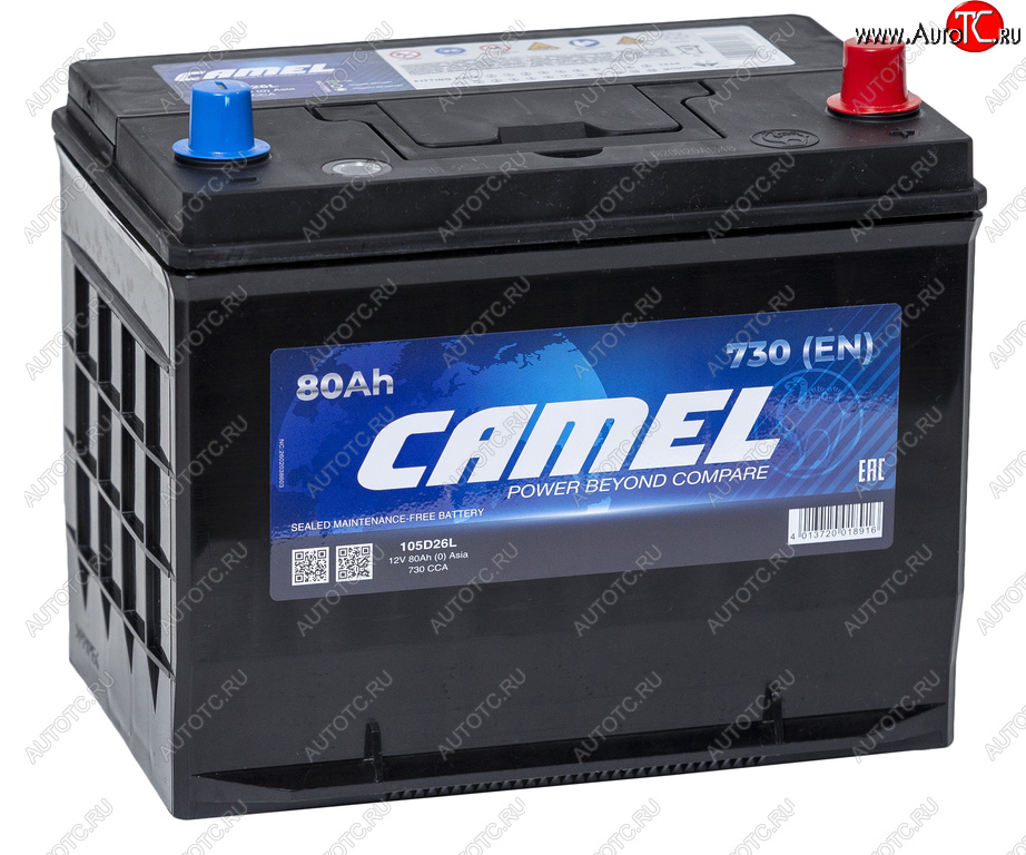 11 849 р. Аккумулятор CAMEL Asia 80Ач обратная полярность CAMEL 6ст80(0) 105d26l  с доставкой в г. Керчь