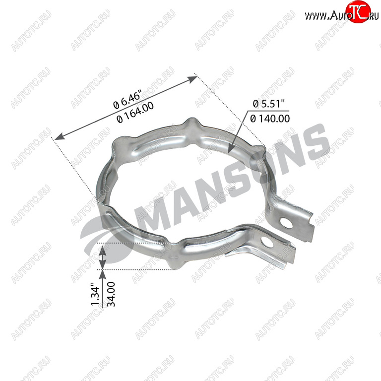 359 р. Хомут глушителя VOLVO FH12,16 (140х30мм) рифленый MANSONS MANSONS 900.619  с доставкой в г. Керчь