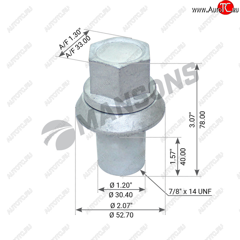 739 р. Гайка колеса VOLVO (78-14unf 38x78.5x52.8x33) MANSONS MANSONS 900.462  с доставкой в г. Керчь