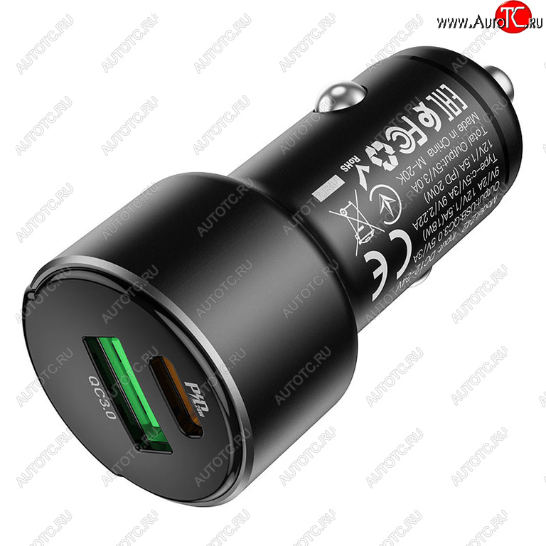 729 р. Устройство зарядное в прикуриватель 1USB + 1 Type C 12V черное HOCO HOCO z42 black  с доставкой в г. Керчь