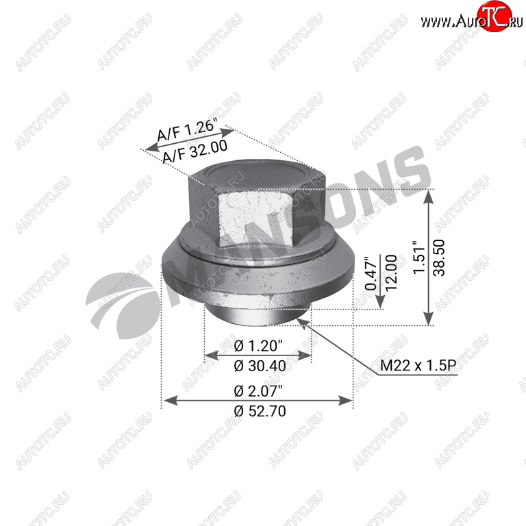 254 р. Гайка колеса MAN MERCEDES (M22x1.5) (юбка подвижная) MANSONS MANSONS 700.512  с доставкой в г. Керчь