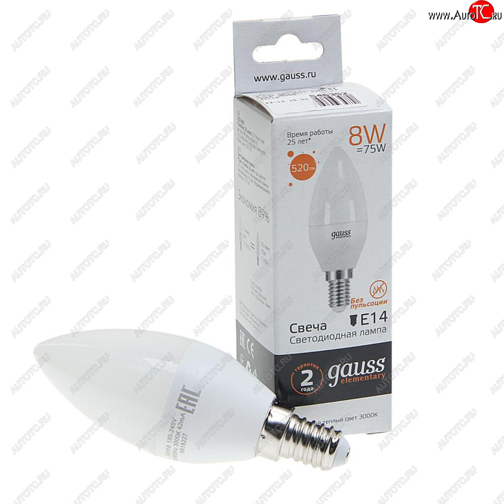 144 р. Лампа светодиодная E14 C37 8W(70W) 220V теплый GAUSS GAUSS 33118  с доставкой в г. Керчь
