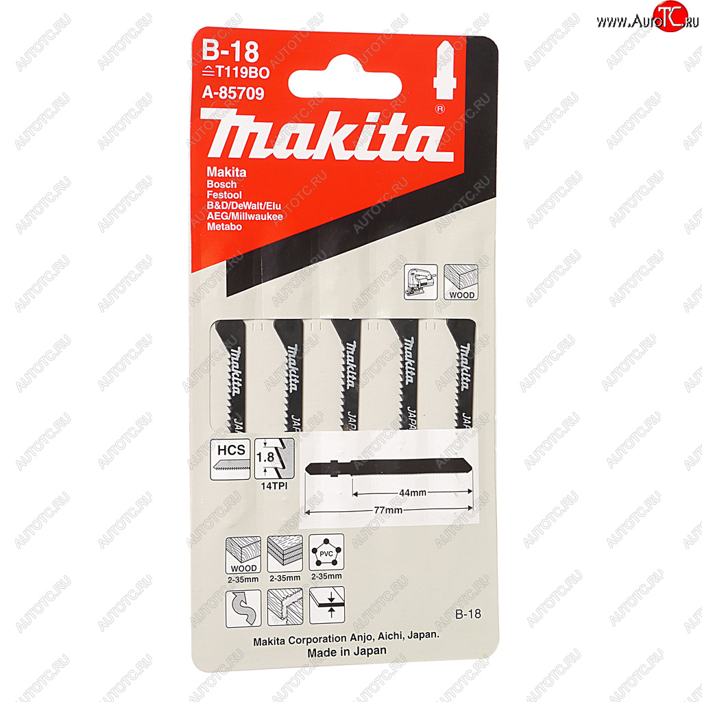 349 р. Пилка для лобзика набор 5шт. дерево 44мм MAKITA MAKITA a-85709 MAKITA a-85709  с доставкой в г. Керчь