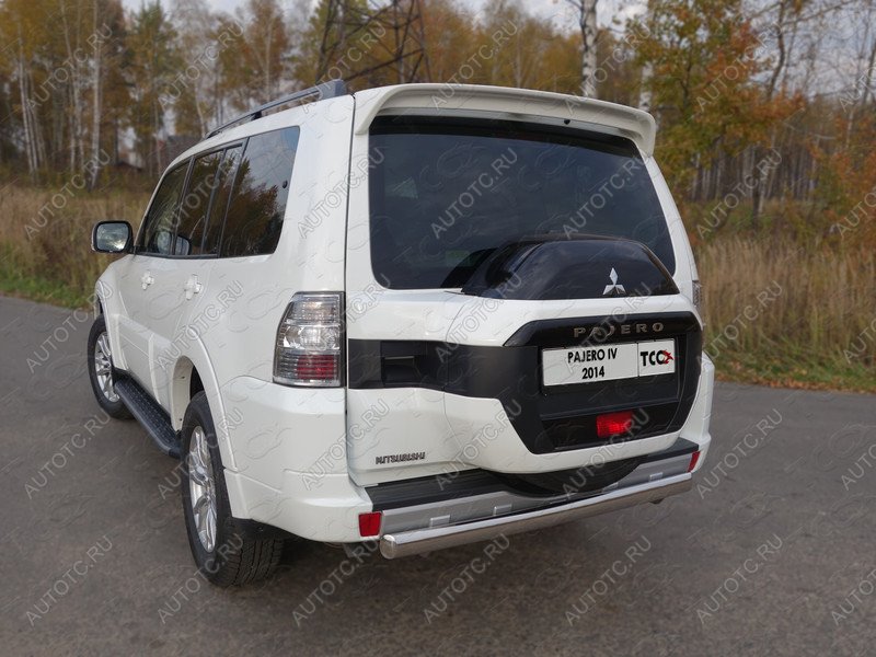 18 999 р. Защита заднего бампера (центральная) d 75*42 мм ТСС Тюнинг Mitsubishi Pajero 4 V90 2-ой рестайлинг (2014-2020) (нержавейка)  с доставкой в г. Керчь