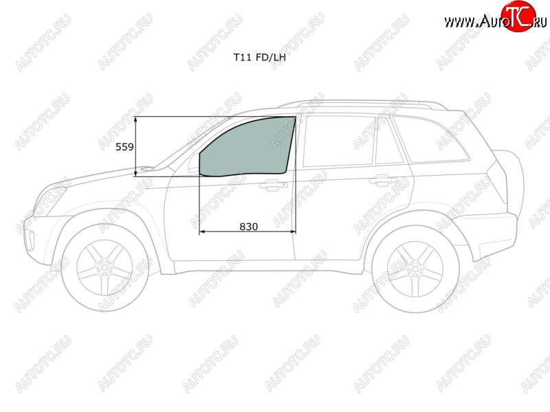 2 599 р. Стекло боковое опускное (Спереди Слева Цвет зеленый) Chery Tiggo T11 05-16  Vortex Tingo 10-14 XYG T11 FD/LH  с доставкой в г. Керчь