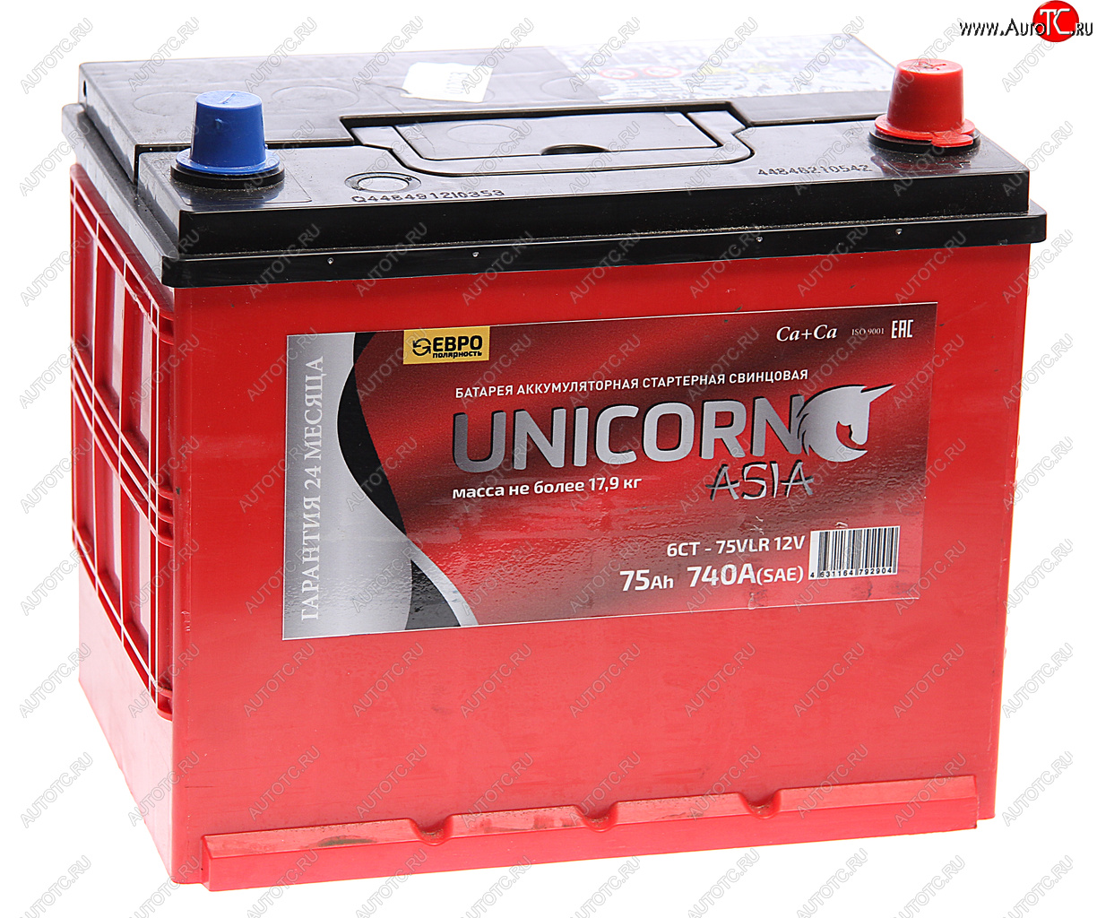 6 799 р. Аккумулятор UNICORN Asia 75Ач обратная полярность UNICORN 6ст75(0) d26l  с доставкой в г. Керчь