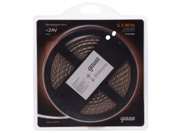 1 169 р. Лента светодиодная гибкая 6.5W 5м IP65 24V теплый белый (блистер) GAUSS GAUSS 311000165 GAUSS 311000165  с доставкой в г. Керчь. Увеличить фотографию 1