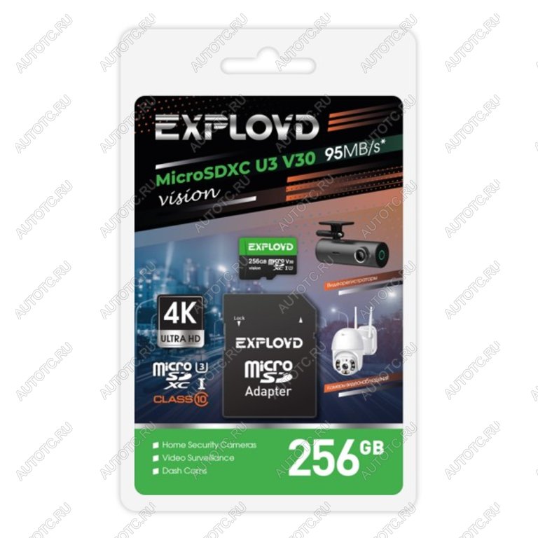 3 299 р. Карта памяти 256GB MicroSD class 10 + SD адаптер EXPLOYD EXPLOYD ex256gcsdxc10-u3-v30  с доставкой в г. Керчь