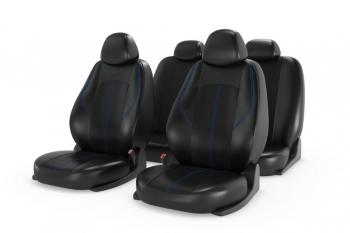 Авточехлы универсальные экокожа черные синяя строчка (11 предм.) Ranger Leather CARFASHION CARFASHION 11212