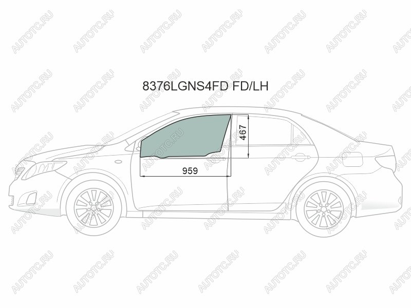 2 789 р. Стекло боковое опускное (Спереди Слева Цвет зеленый Крепления) Toyota Corolla (E150) 06-13  Coro XYG 8376LGNS4FD FD/LH  с доставкой в г. Керчь