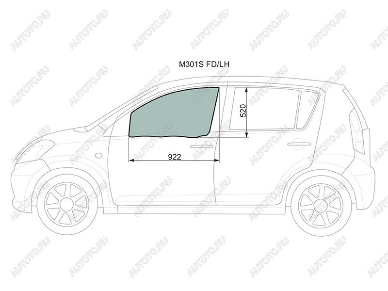 2 789 р. Стекло боковое опускное (Спереди Слева Цвет зеленый) Toyota Passo 04-10  Daihatsu Boon 04-10  Si XYG M301S FD/LH  с доставкой в г. Керчь