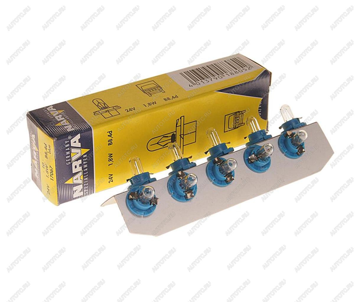 84 р. Лампа 24V 1.8W B8.4d голубой патрон Plastic Base NARVA NARVA 170673000  с доставкой в г. Керчь