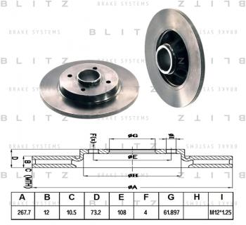 Диск тормозной CITROEN C4 Picasso (07-) задний (1шт.) BLITZ BLITZ bs0259