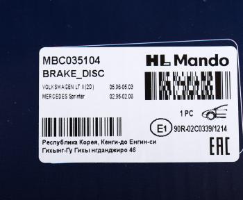3 179 р. Диск тормозной MERCEDES Sprinter (06-) передний (1шт.) MANDO MANDO mbc035104 MANDO mbc035104  с доставкой в г. Керчь. Увеличить фотографию 4