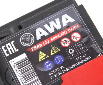 10 199 р. Аккумулятор AWA PRO 75Ач AWA 6ст75(1)  с доставкой в г. Керчь. Увеличить фотографию 2