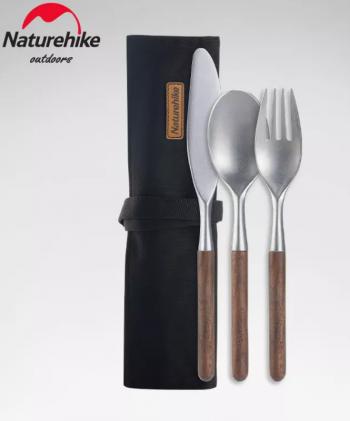 1 829 р. Набор столовых приборов Naturehike 3 в 1 (нож, вилка, ложка), нержавеющая сталь,в чехле (уценка)  nh20cj014-31_u  с доставкой в г. Керчь. Увеличить фотографию 1