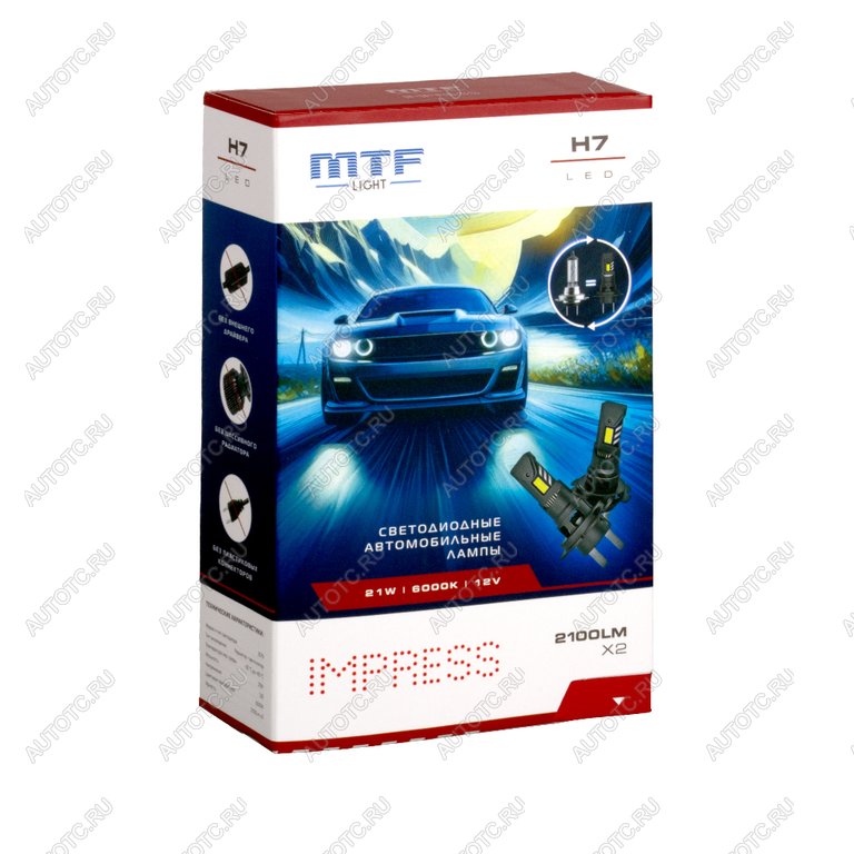 3 199 р. Лампа светодиодная 12V H7 PX26d бокс (2шт.) MTF MTF ht07k6  с доставкой в г. Керчь