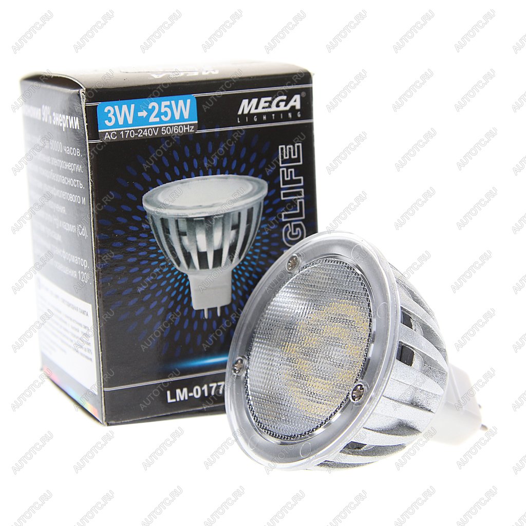 44 р. Лампа светодиодная MR16 3W(30W) 220V теплый MEGA LIGHTING MEGA LIGHTING lm-0177ww-mr16  с доставкой в г. Керчь