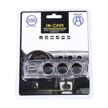 184 р. Разветвитель прикуривателя 3-х гнездовой 12-24V 1USB IN-CAR IN-CAR no.wf-0120  с доставкой в г. Керчь. Увеличить фотографию 2