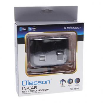419 р. Разветвитель прикуривателя 3-х гнездовой 12-24V 2USB OLESSON OLESSON no.1505  с доставкой в г. Керчь. Увеличить фотографию 2