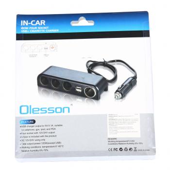 499 р. Разветвитель прикуривателя 4-х гнездовой 12-24V 2USB OLESSON OLESSON no.1525  с доставкой в г. Керчь. Увеличить фотографию 4