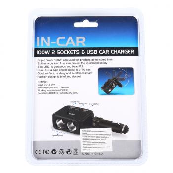 419 р. Разветвитель прикуривателя 2-х гнездовой 12-24V 2USB + 1Type C IN-CAR IN-CAR no.1655  с доставкой в г. Керчь. Увеличить фотографию 2
