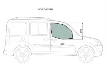Стекло боковое опускное (Спереди Справа Цвет зеленый) Fiat Doblo 01-16 XYG DOBLO FD/RH