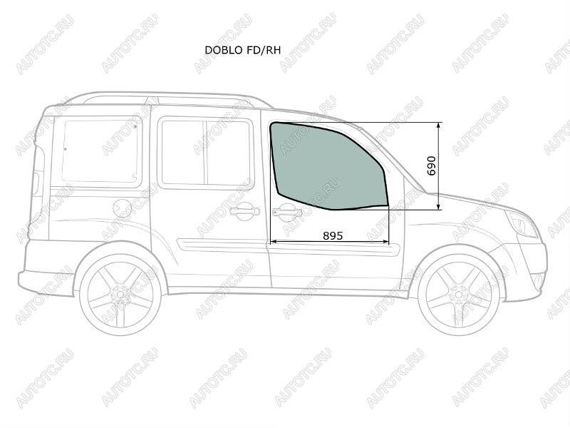 3 079 р. Стекло боковое опускное (Спереди Справа Цвет зеленый) Fiat Doblo 01-16 XYG DOBLO FD/RH  с доставкой в г. Керчь