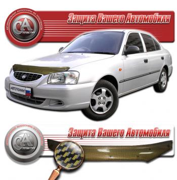 Дефлектор капота CA-Plastiс Hyundai Accent  2 LC (1999-2012) седан дорестайлинг (ТагАЗ) (серия Шелкография карбон золото)