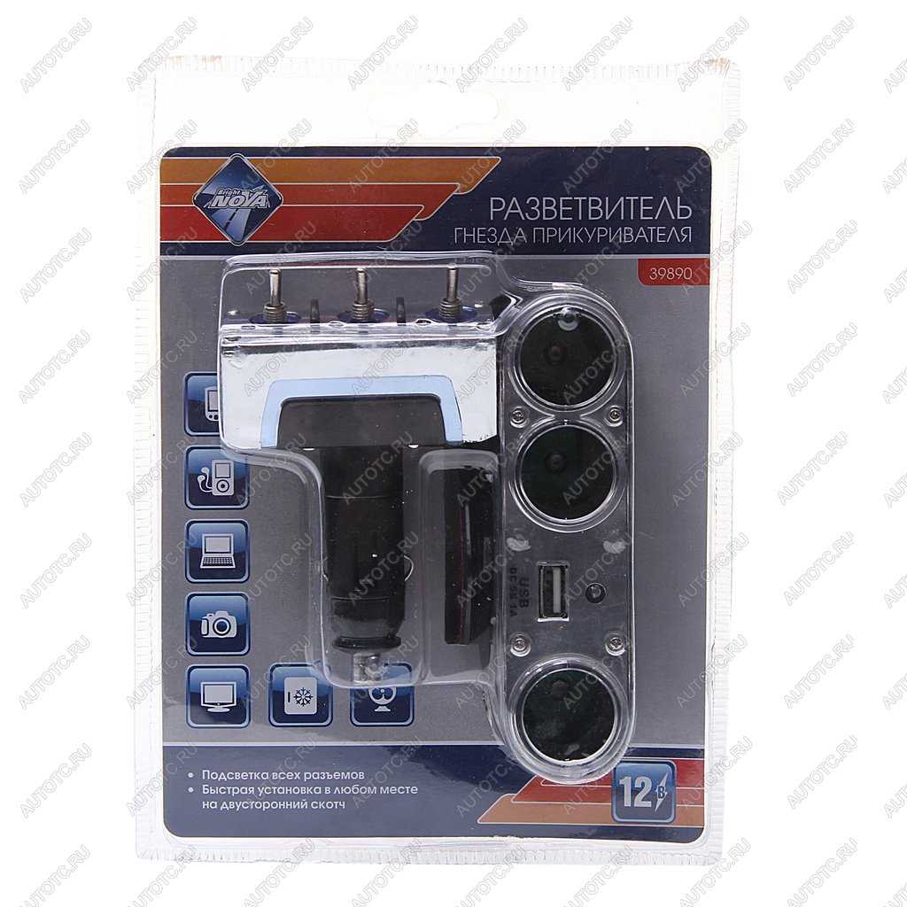 449 р. Разветвитель прикуривателя 3-х гнездовой + 1 USB 12V с тумблерами NOVA BRIGHT NOVA BRIGHT 39890  с доставкой в г. Керчь