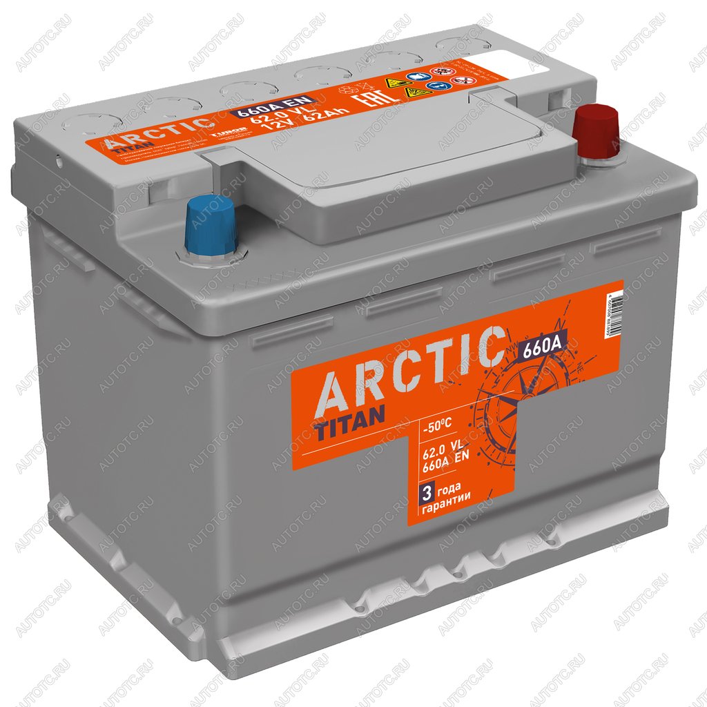 8 599 р. Аккумулятор ТИТАН Arctic 62Ач обратная полярность ТИТАН 6ст62(0)  с доставкой в г. Керчь