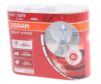 2 269 р. Лампа 12V H7 55W PX26d +130% евробокс (2шт.) Night Hyper OSRAM OSRAM 64210nh-hcb  с доставкой в г. Керчь. Увеличить фотографию 1