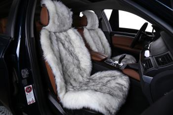 Накидка на сиденье (длинный ворс искусственный мех) Автопилот  (пестрый/белый+белый)