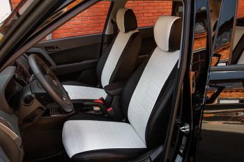 5 999 р. Чехлы на сиденье Экокожа (с 2021г. 40/60 с подлокот. экокожа) Seintex  Hyundai Creta  SU (2020-2022) (черный/белый)  с доставкой в г. Керчь. Увеличить фотографию 2