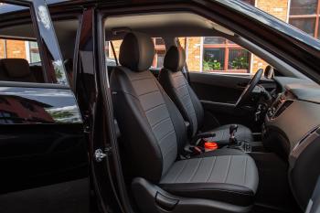 5 999 р. Чехлы на сиденье Экокожа (с 2021г. 40/60 с подлокот. экокожа) Seintex  Hyundai Creta  SU (2020-2022) (черный/серый)  с доставкой в г. Керчь. Увеличить фотографию 2
