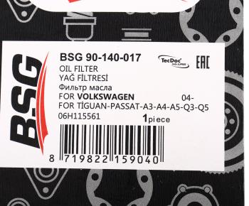 559 р. Фильтр масляный VW AUDI SEAT SKODA (1.82.0 TSITFSI) (04-) BSG BSG bsg90140017  с доставкой в г. Керчь. Увеличить фотографию 4