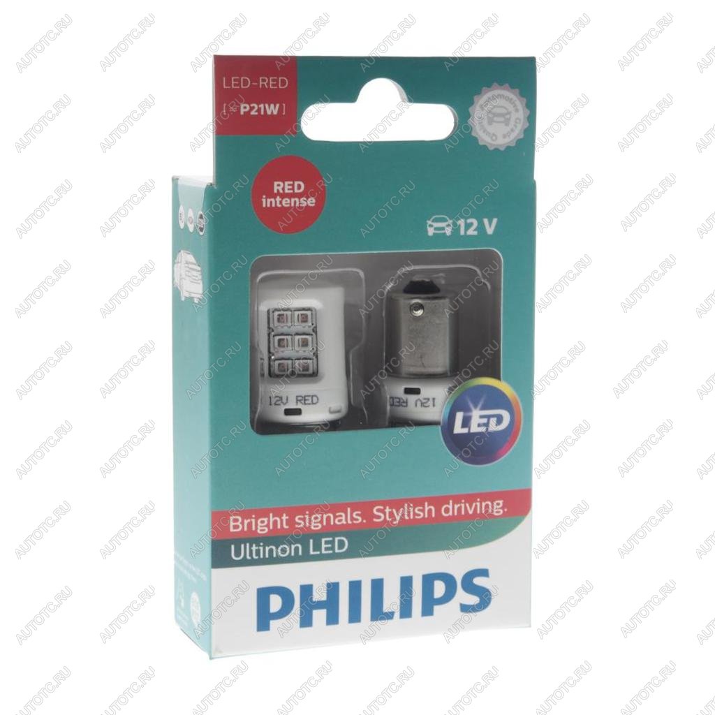 1 279 р. Лампа светодиодная 12V P21W BA15s (2шт.) Led Red Ultinon PHILIPS PHILIPS 11498ulrx2  с доставкой в г. Керчь