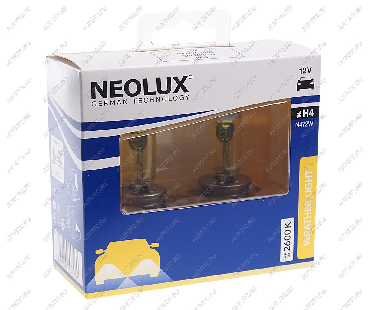989 р. Лампа 12V H4 6055W P43t 2600K 16501000лм бокс (2шт.) Weather Light NEOLUX NEOLUX n472w-2scb  с доставкой в г. Керчь