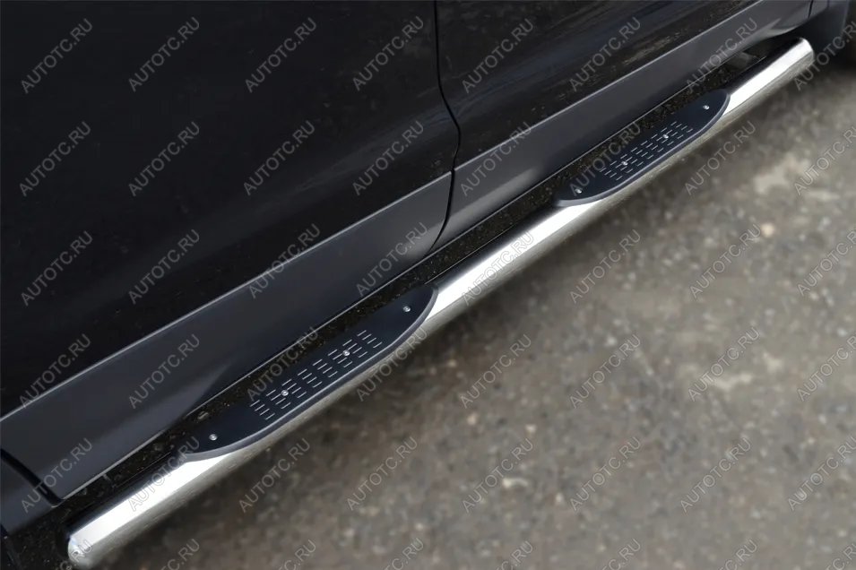 24 549 р. Пороги труба (с накладками) SLITKOFF  Hyundai IX35  LM (2009-2013) дорестайлинг (нержавейка, на торцах округлая напайка под 90)  с доставкой в г. Керчь
