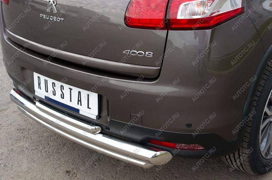 12 199 р. Защита заднего бампера d76d42d42 Slitkoff  Peugeot 4008 (2012-2017) (нержавейка полированная)  с доставкой в г. Керчь
