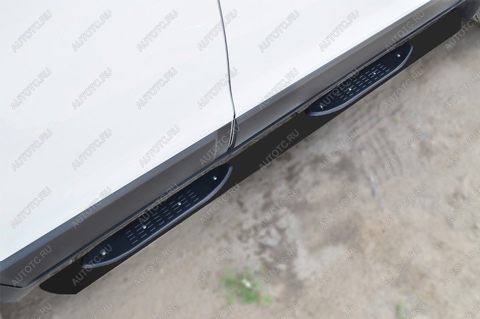 15 549 р. Пороги труба с накладками (d76) SLITKOFF  Toyota Hilux  AN120 (2020-2025) 2-ой рестайлинг (нержавейка, торцы - срез под 45 градусов)  с доставкой в г. Керчь