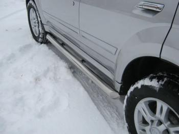  Пороги труба (d76) SLITKOFF Toyota RAV4  XA30 (2010-2013) 5 дв. удлиненный 2-ой рестайлинг (нержавейка, торцы - срез под 45 градусов)