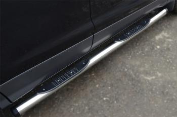 Пороги труба с накладкой (d76) SLITKOFF Toyota RAV4  XA40 (2015-2019) 5 дв. рестайлинг (нержавейка, на торцах пластиковые заглушки)