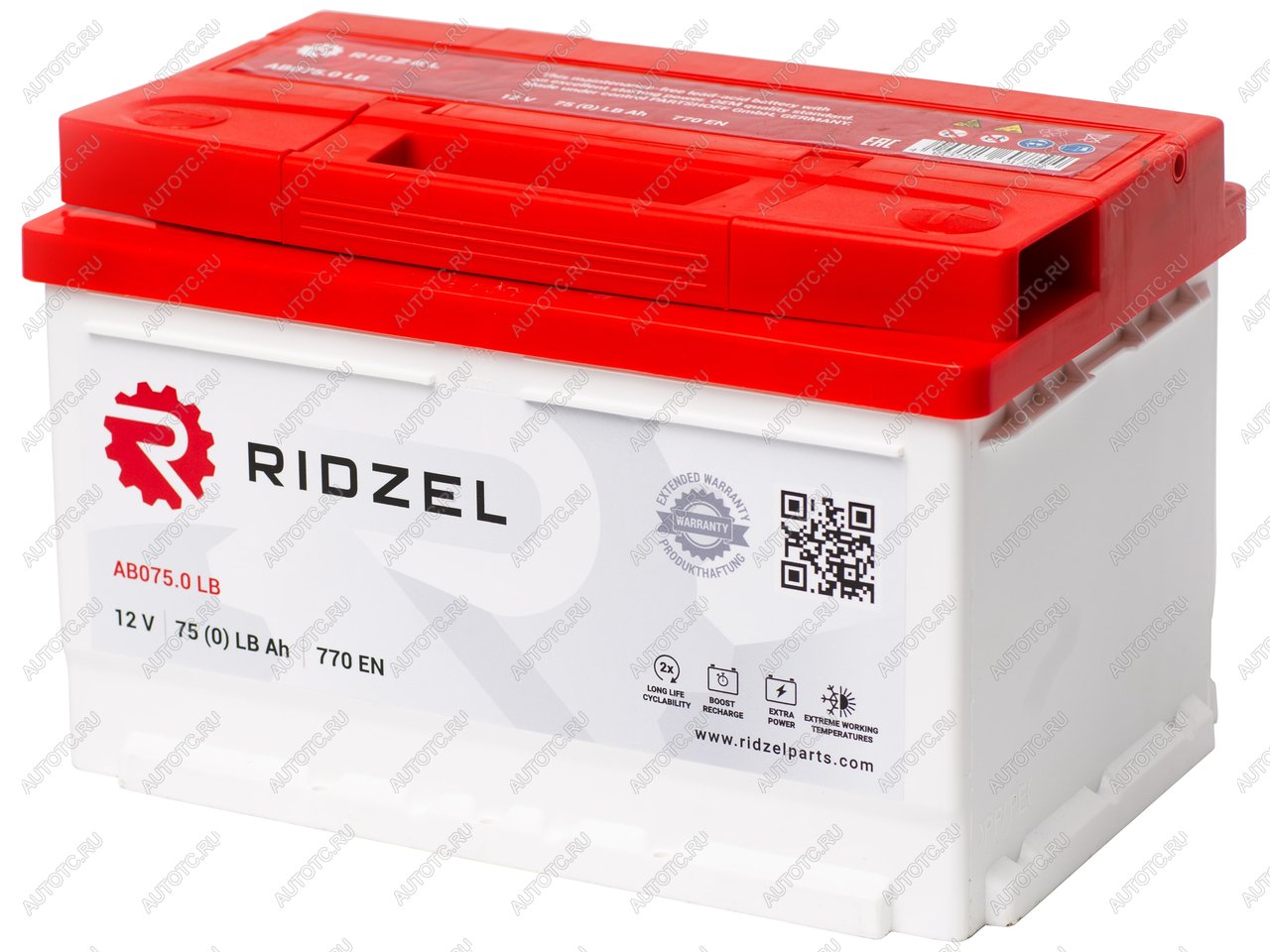 9 299 р. Аккумулятор RIDZEL 75Ач обратная полярность, низкий RIDZEL 6ст75(0) ab075.0lb  с доставкой в г. Керчь