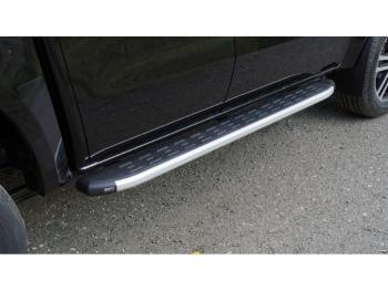 Пороги алюминиевые с пластиковой накладкой ТСС Тюнинг JAC T9 (2021-2025) Pickup Double Cab (серебро)